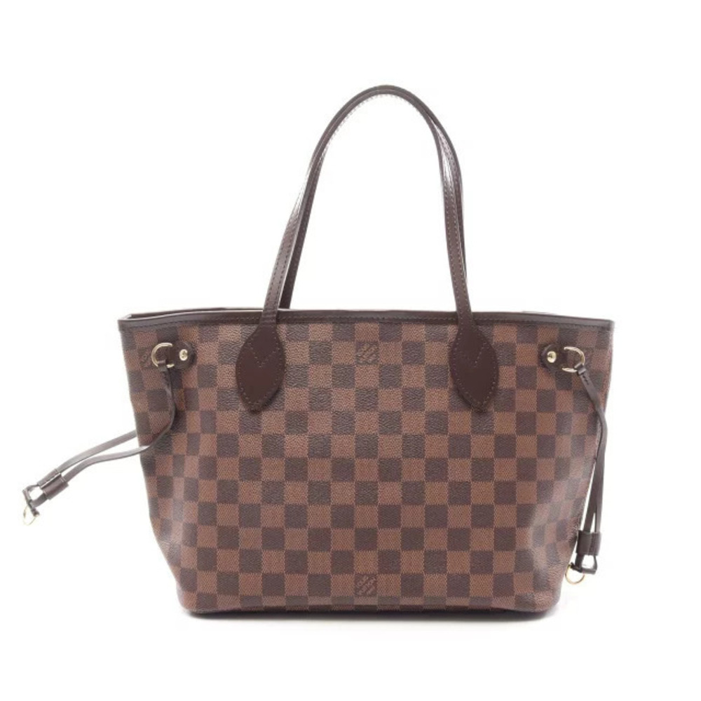 Louis Vuitton Neverfull Damier Ebene Brown Tote Bag Canvas Leather Brown